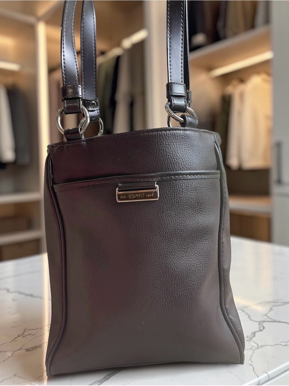 Esprit Brown Pebbled Leather Crossbody Bag Small Shoulder Purse
